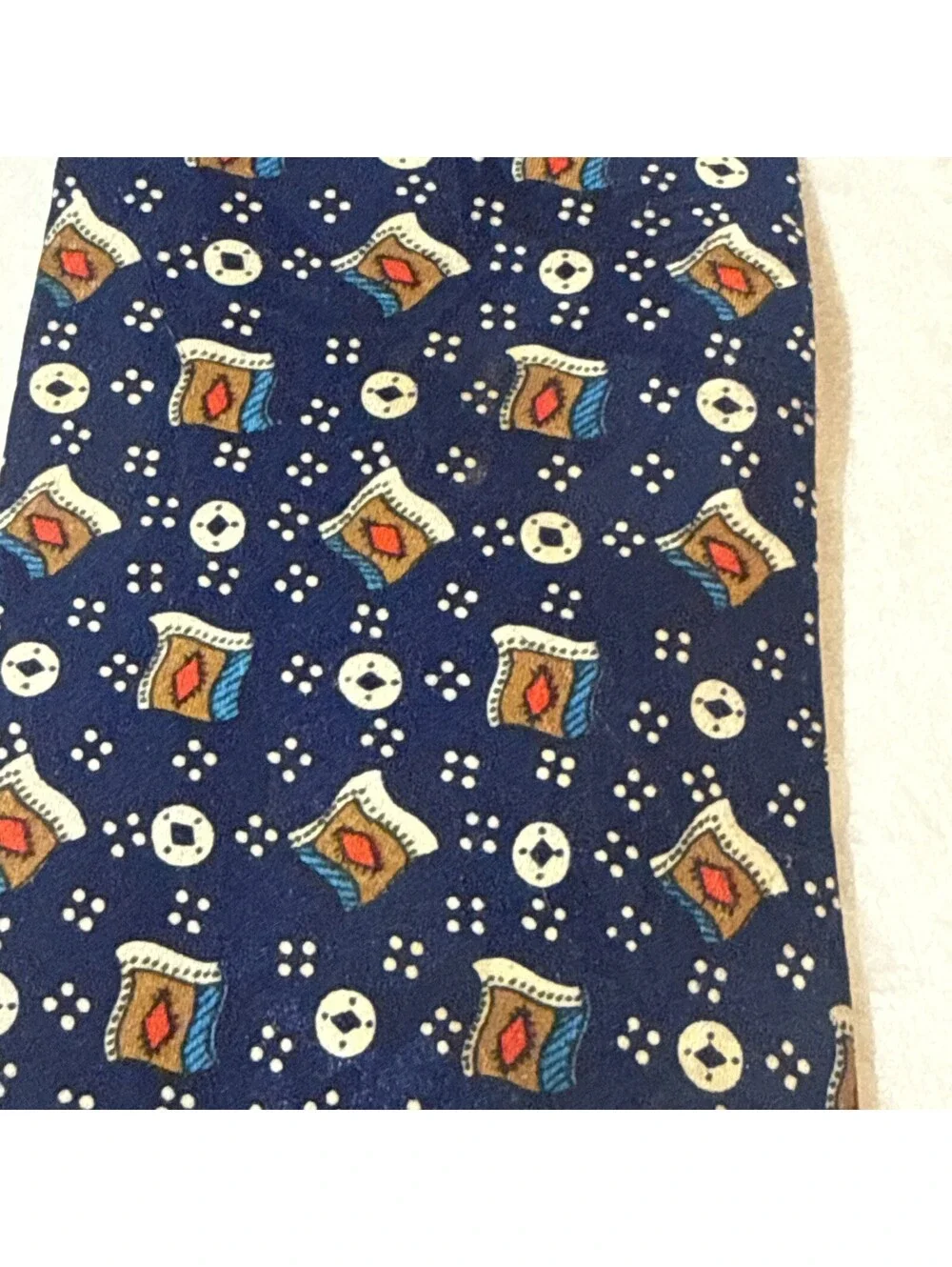 Christian Dior Necktie Mens OS Blue Excellent Silk Medallion Geometric 58” Tie